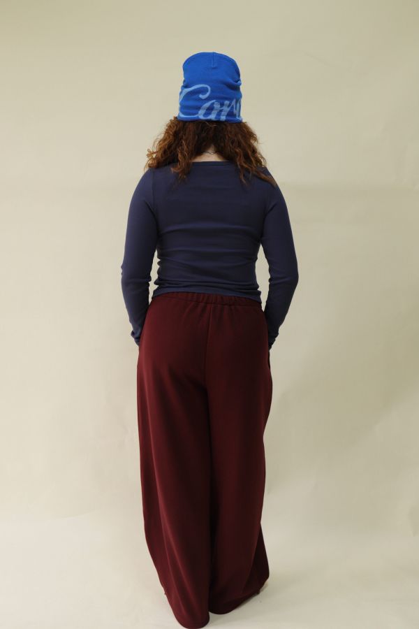 【EASE】設計感雙層抽繩棉褲 (酒紅) 