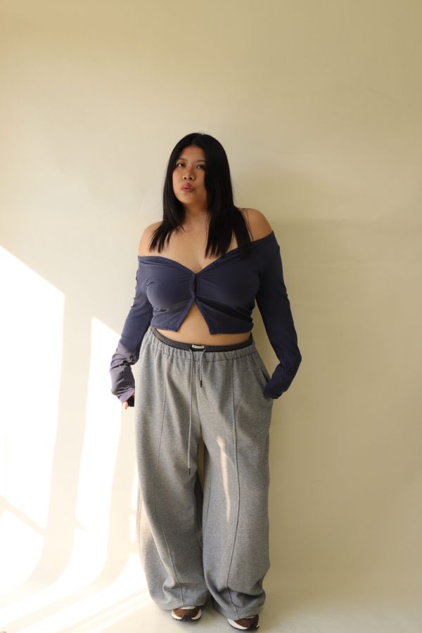 【EASE】設計感雙層抽繩棉褲 (灰) 