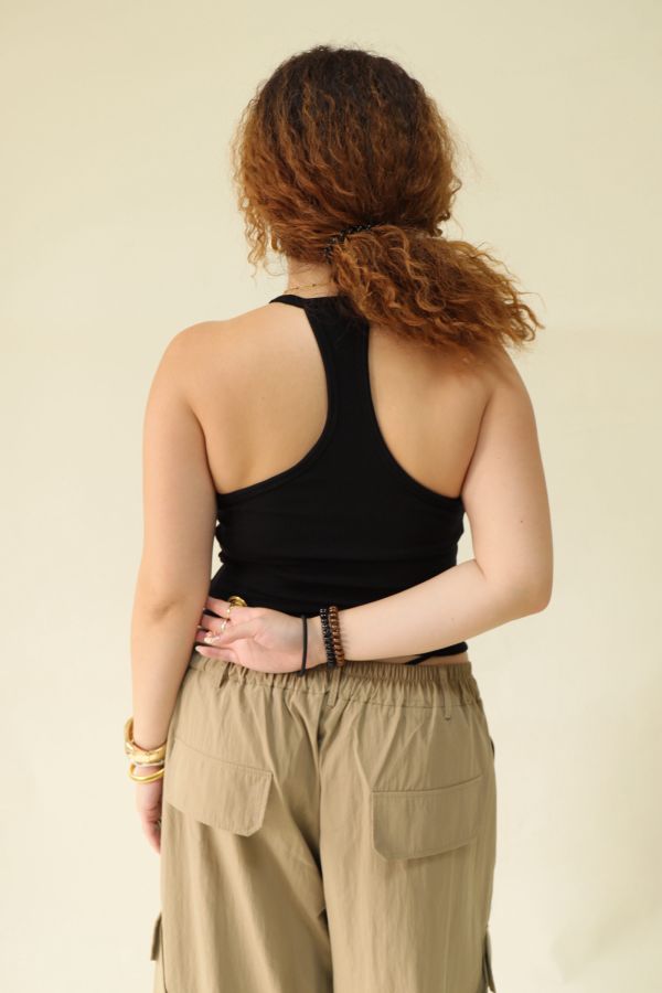 大鏤空掛脖彈力背心(黑) 