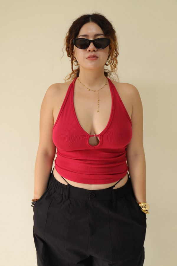 大鏤空掛脖彈力背心(紅) 