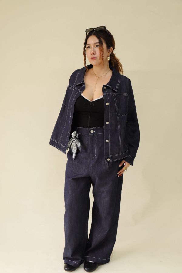 【EASE】精緻天絲單寧套裝(附絲巾) 