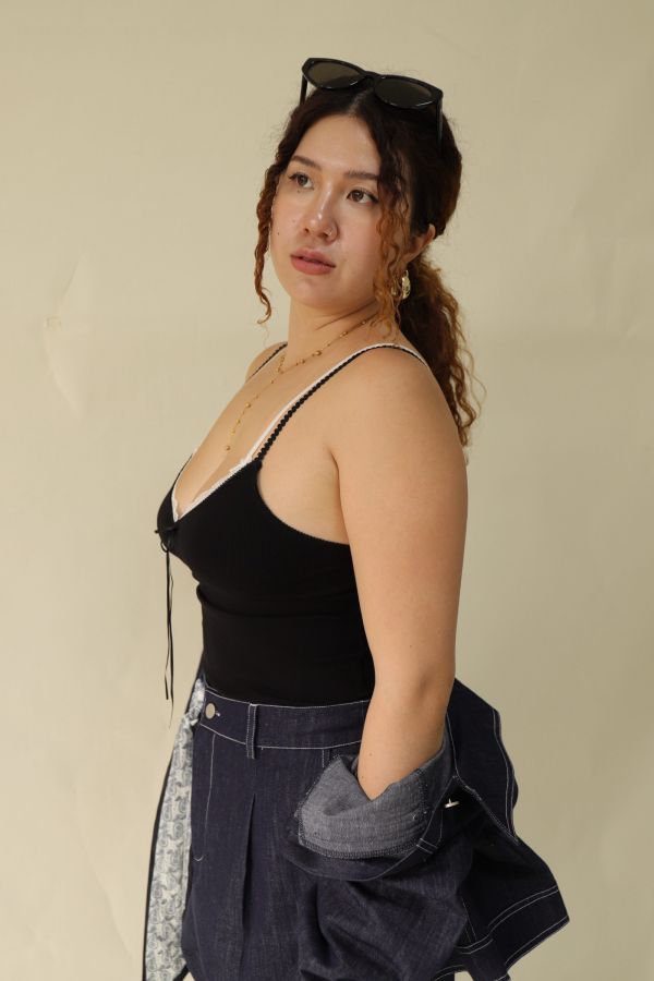 假兩件蕾絲拼接背心【黑、紅】 