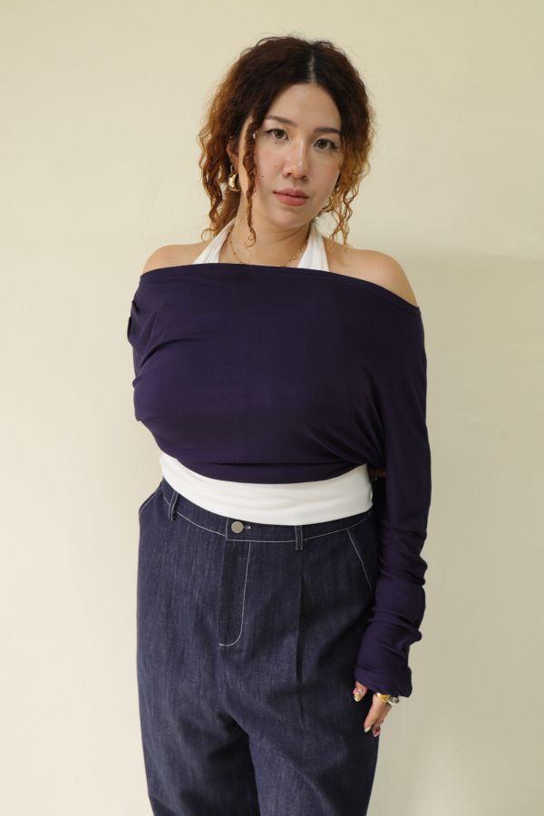 【門市試穿品】假兩件掛脖舒適上衣 