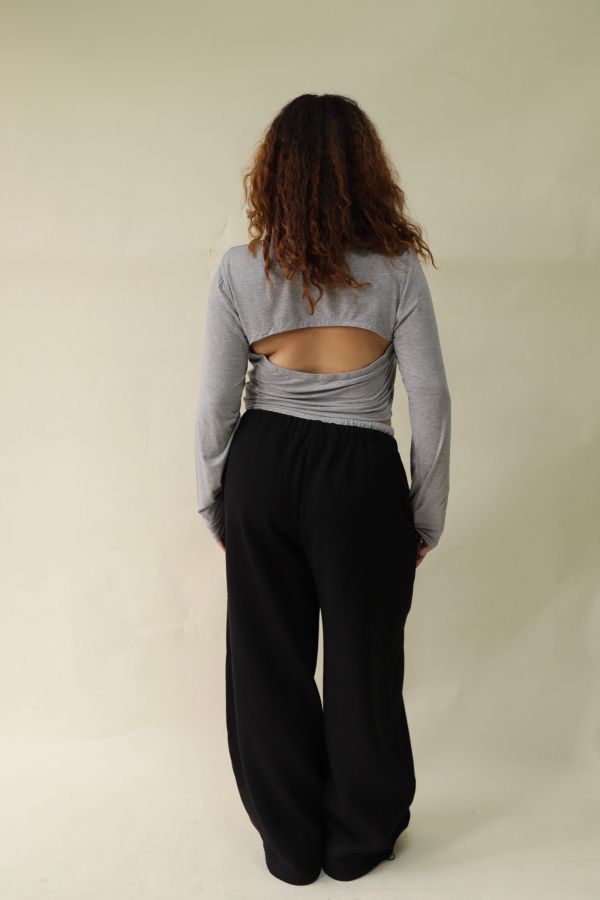 直角肩平口短版上衣(灰) 