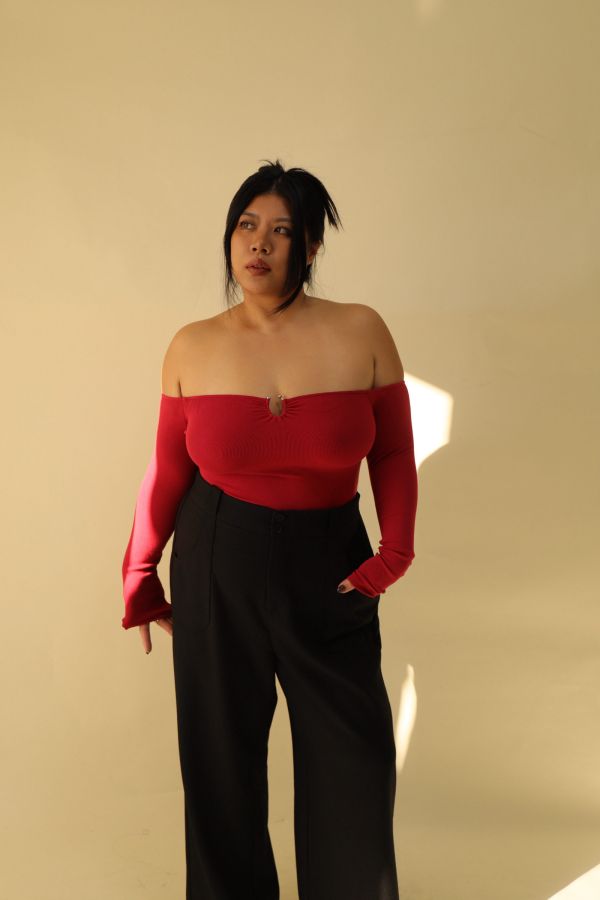 很修身平口針織衣(紅) 