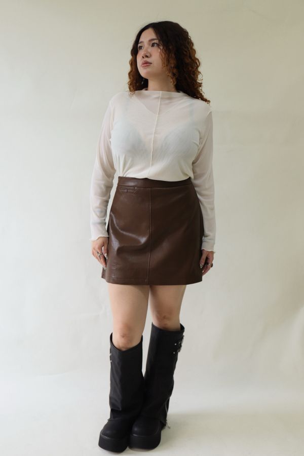 【EASE】時髦摺線高腰皮裙-咖 