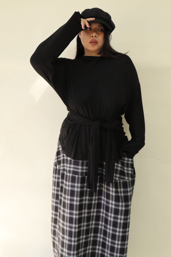 舒服穿假兩件綁帶上衣(黑) 