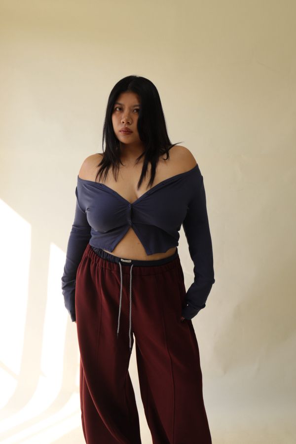 V領羅紋開釦上衣(藍) 