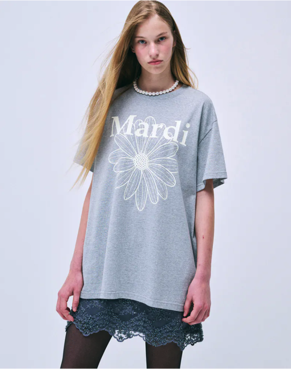 MARDI MERCREDI 印花短TEE 灰色 經典小雛菊 象牙白花 