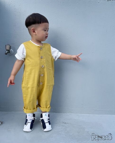 亞麻透氣單排扣連身褲 