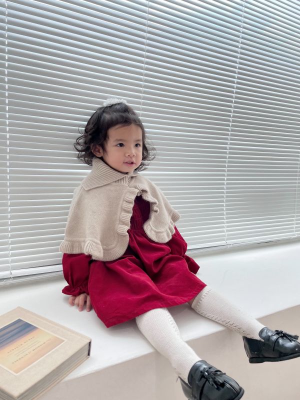 針織披肩內刷絨小公主洋裝 