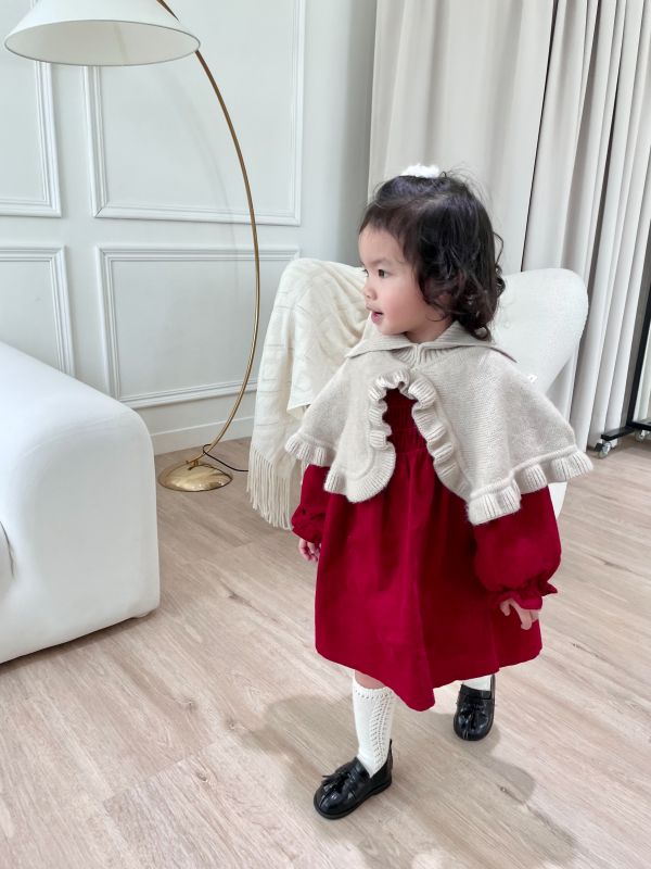 針織披肩內刷絨小公主洋裝 