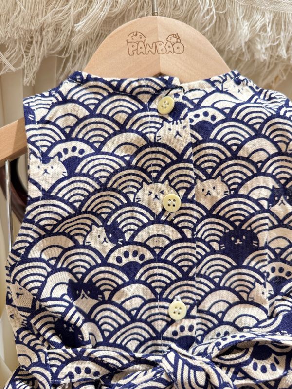 日式躲貓貓手工連身洋裝 
