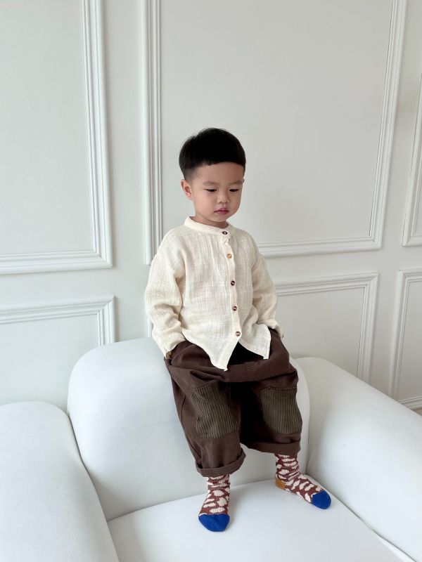 森系棉麻立領襯衫