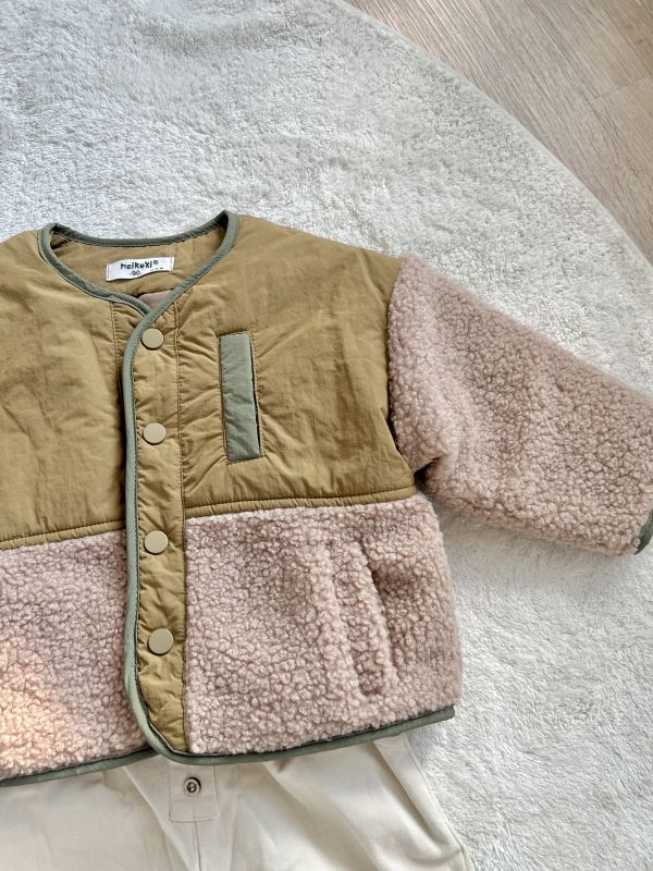 羊羔絨夾棉拼接外套 