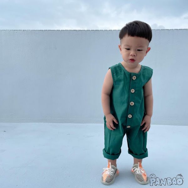 亞麻透氣單排扣連身褲 