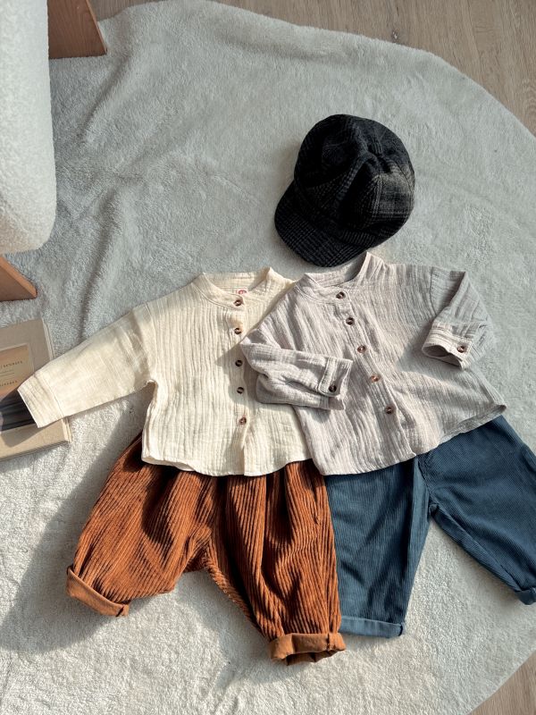 森系棉麻立領襯衫