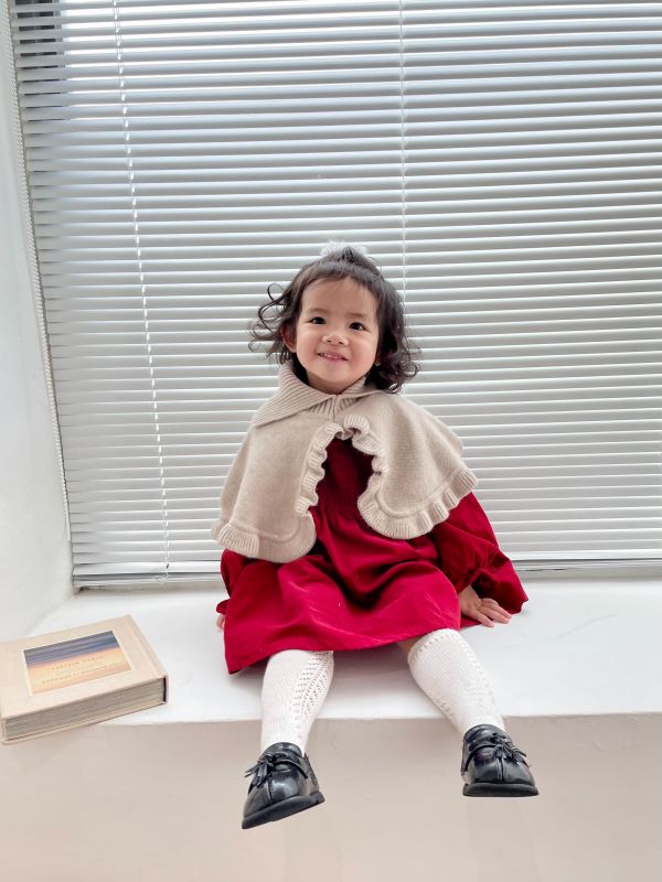 針織披肩內刷絨小公主洋裝 