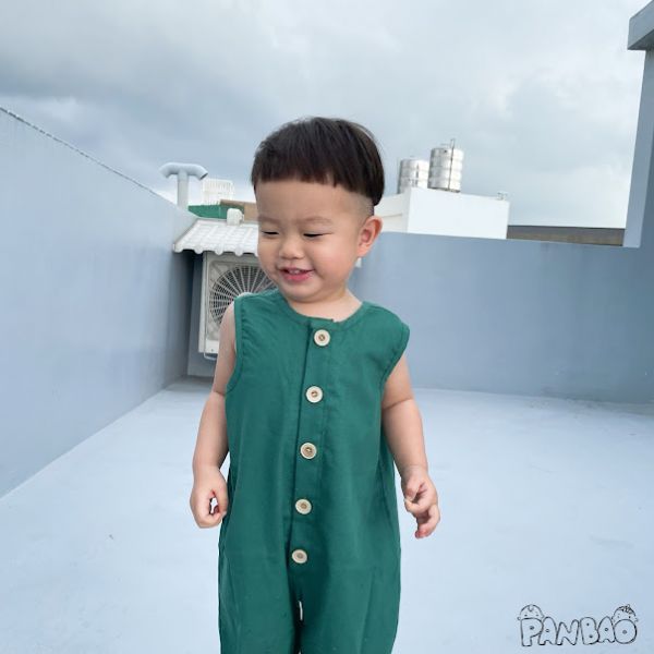 亞麻透氣單排扣連身褲 