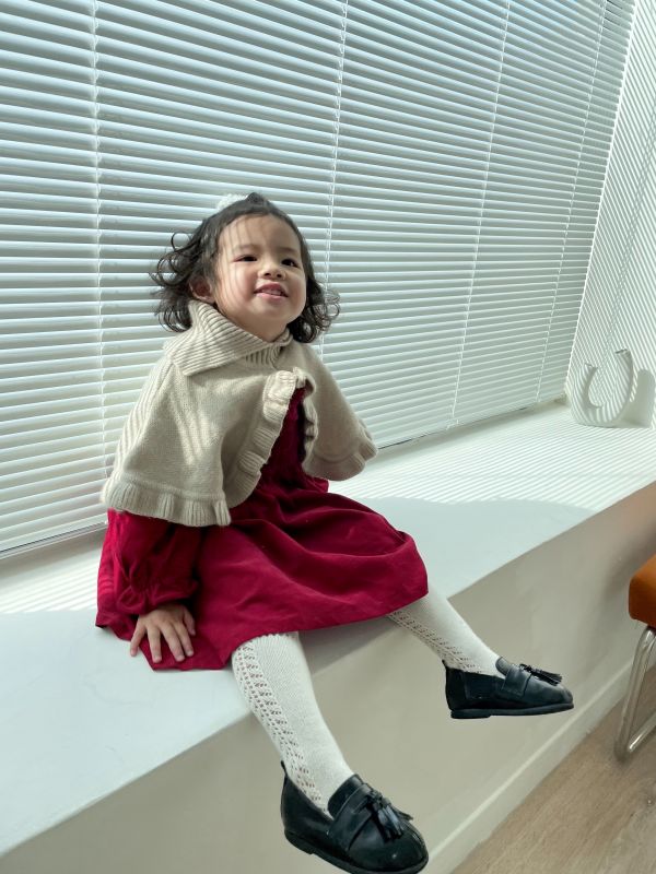 針織披肩內刷絨小公主洋裝 