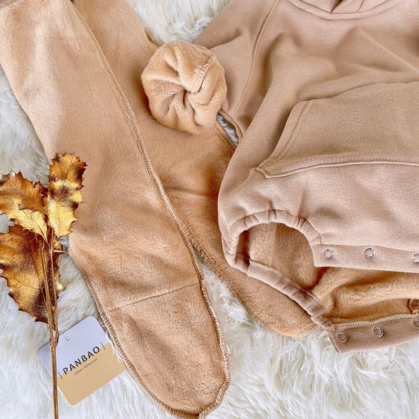 BABY冬款熊耳帽連身哈衣 