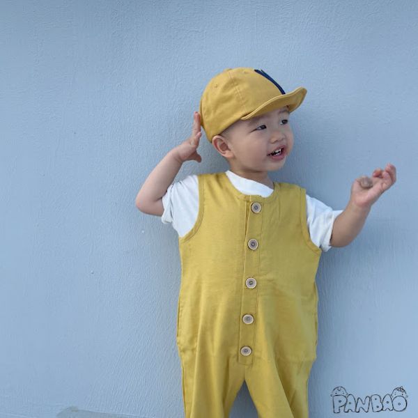 亞麻透氣單排扣連身褲 