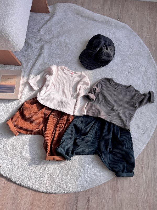 華夫格日系純色長T 