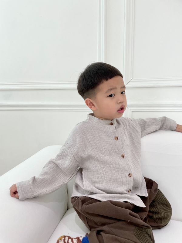 森系棉麻立領襯衫