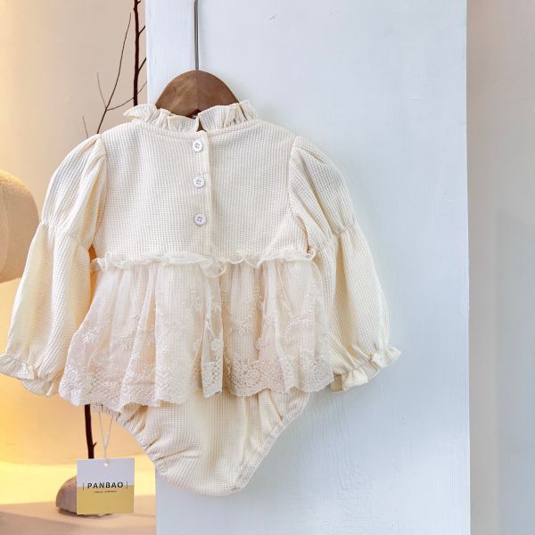 華夫格蕾絲裙擺包屁衣 