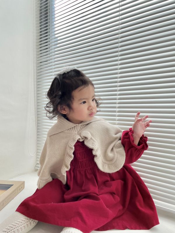 針織披肩內刷絨小公主洋裝 