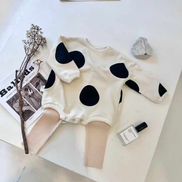 Baby珍奶大圓點包屁爬爬服 