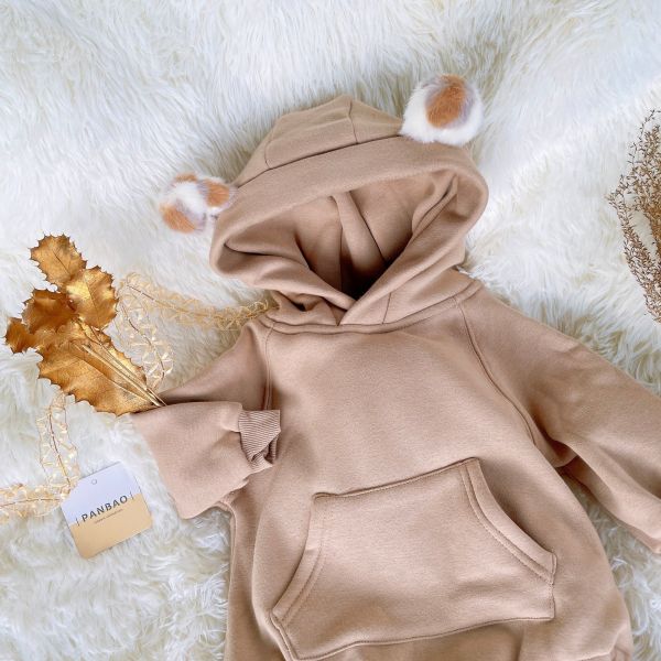 BABY冬款熊耳帽連身哈衣 