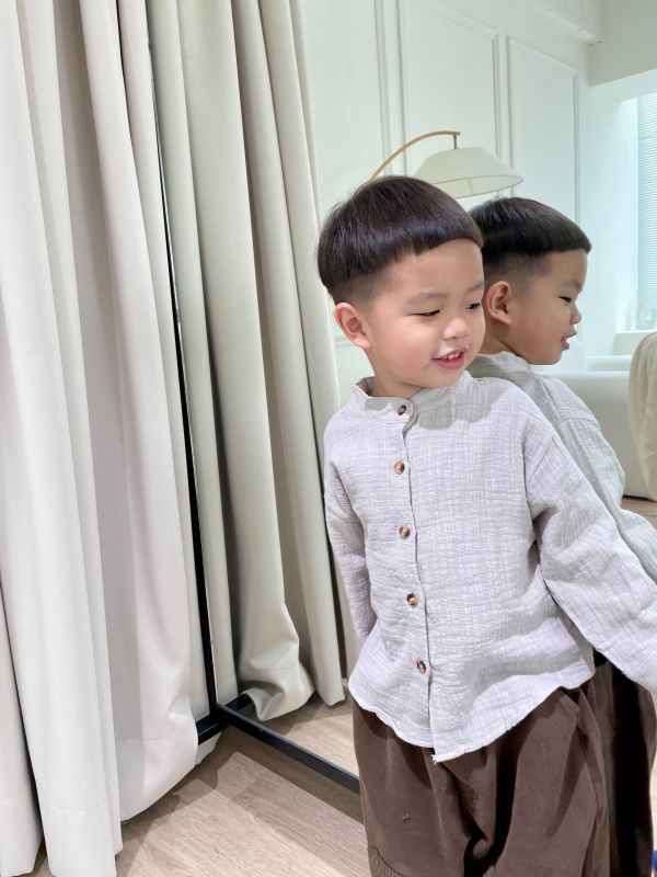 森系棉麻立領襯衫