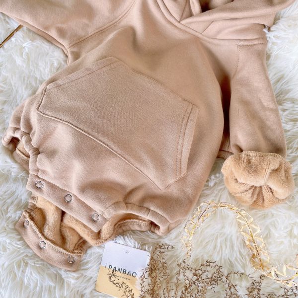 BABY冬款熊耳帽連身哈衣 