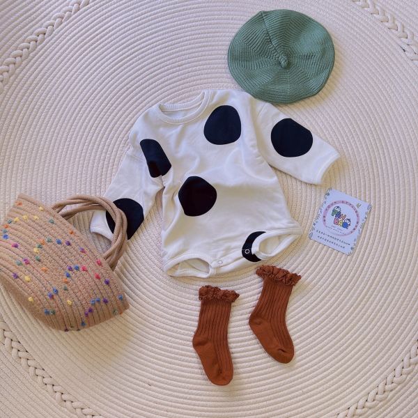 Baby珍奶大圓點包屁爬爬服 