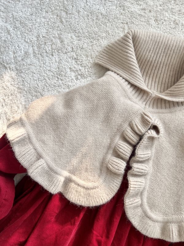 針織披肩內刷絨小公主洋裝 