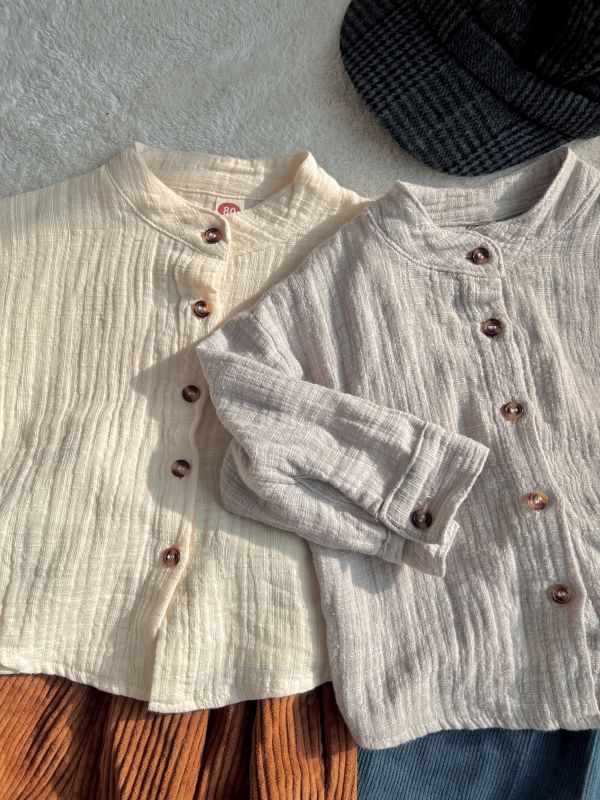 森系棉麻立領襯衫