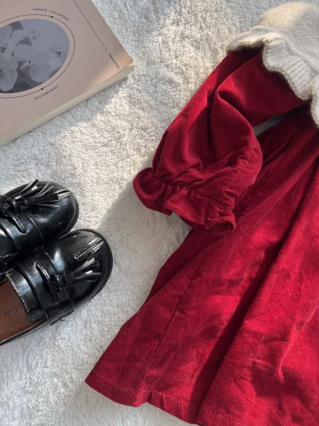 針織披肩內刷絨小公主洋裝 