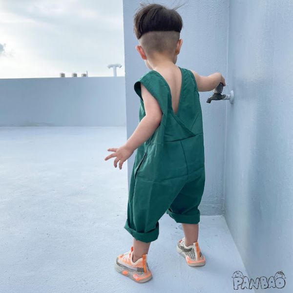 亞麻透氣單排扣連身褲 