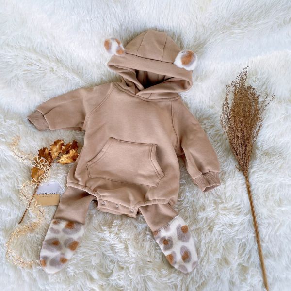 BABY冬款熊耳帽連身哈衣 