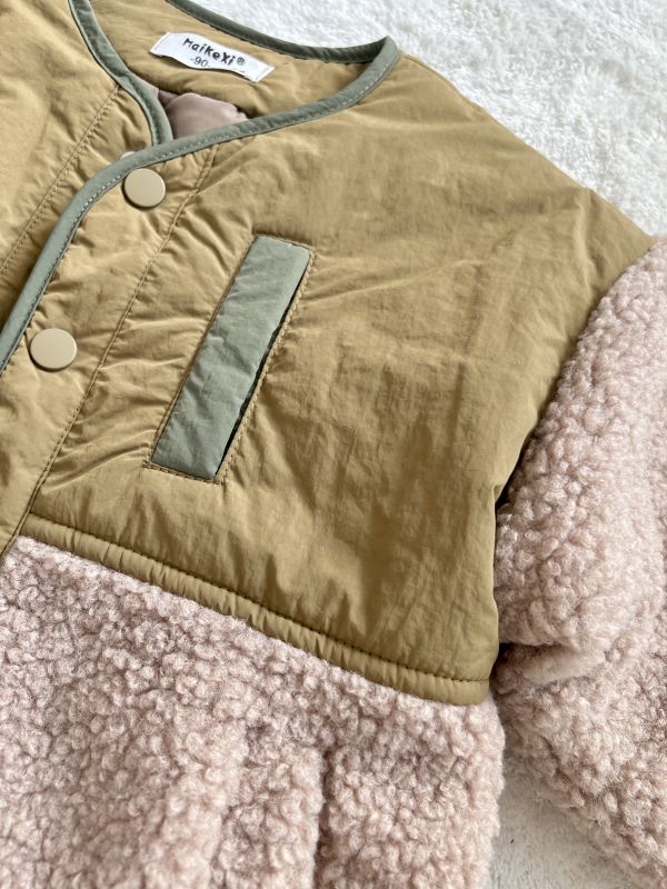 羊羔絨夾棉拼接外套 