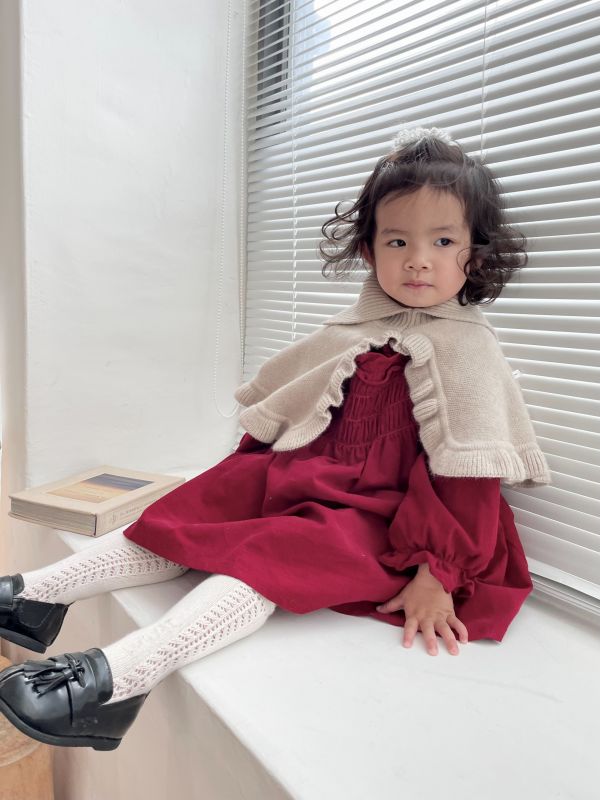 針織披肩內刷絨小公主洋裝 