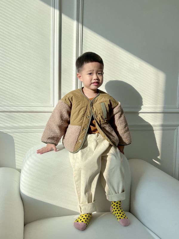 羊羔絨夾棉拼接外套 