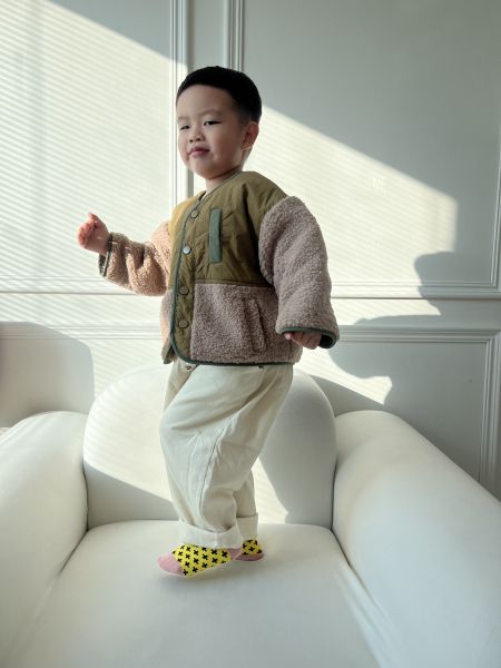 羊羔絨夾棉拼接外套 