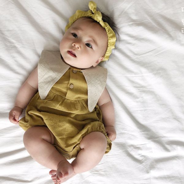 Baby撞色大尖領包屁衣 