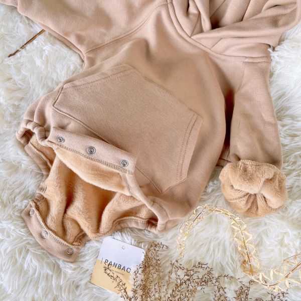 BABY冬款熊耳帽連身哈衣 