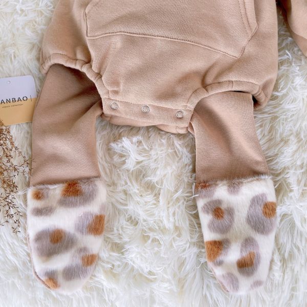 BABY冬款熊耳帽連身哈衣 