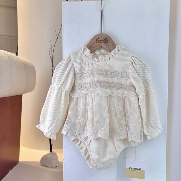 華夫格蕾絲裙擺包屁衣 