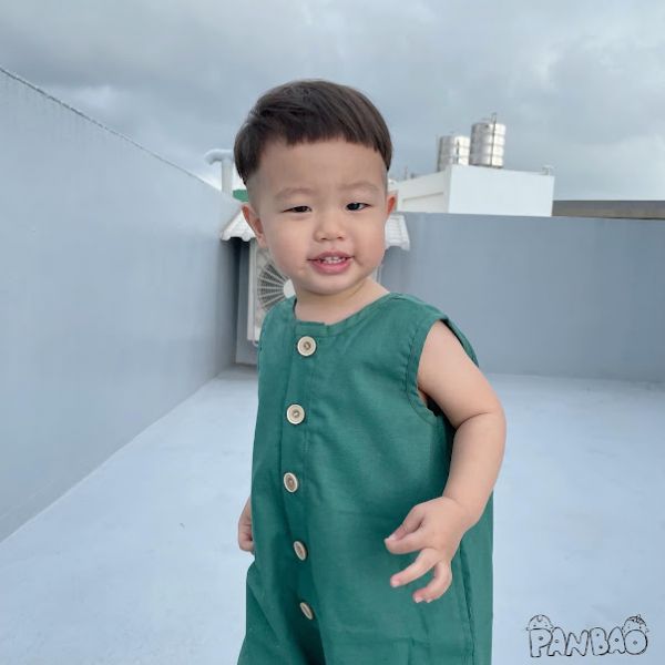 亞麻透氣單排扣連身褲 