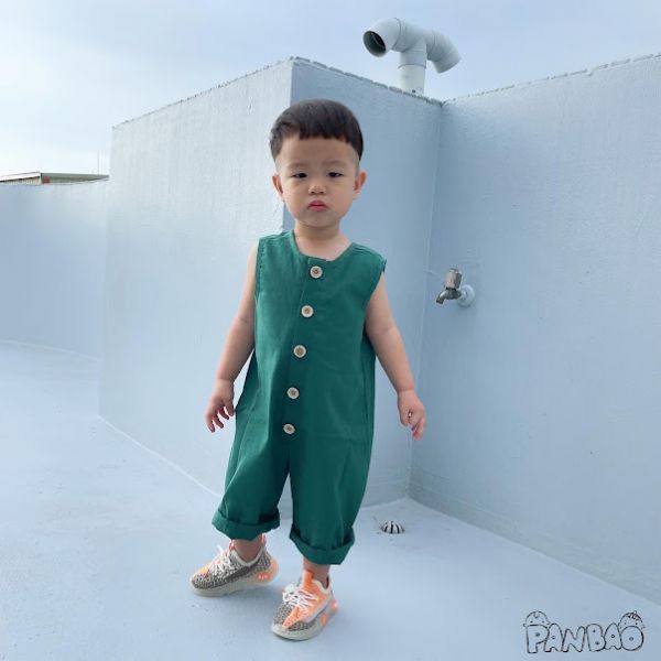 亞麻透氣單排扣連身褲 